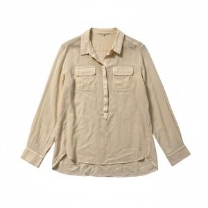 Vintage Jodhpur Womens Silk Blouse Ivory Long Sleeve Button Equestrian Large 44